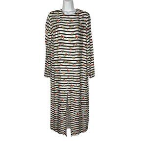 Roseanna Womens Shift Dress White Black Striped Floral Slit Jewel Neck 12/42 New